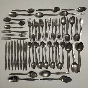 VTG HF Avon Rose Flatware Set Stainless Steel Silverware Floral Pattern 53 Pcs